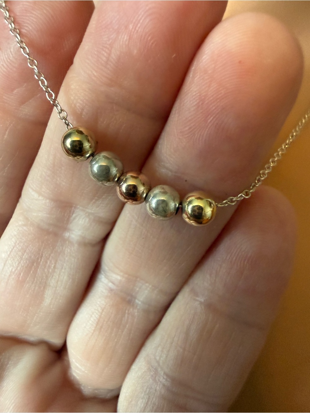Vintage JCM Tri-Color Sterling Silver Sliding Ball Necklace - 18”